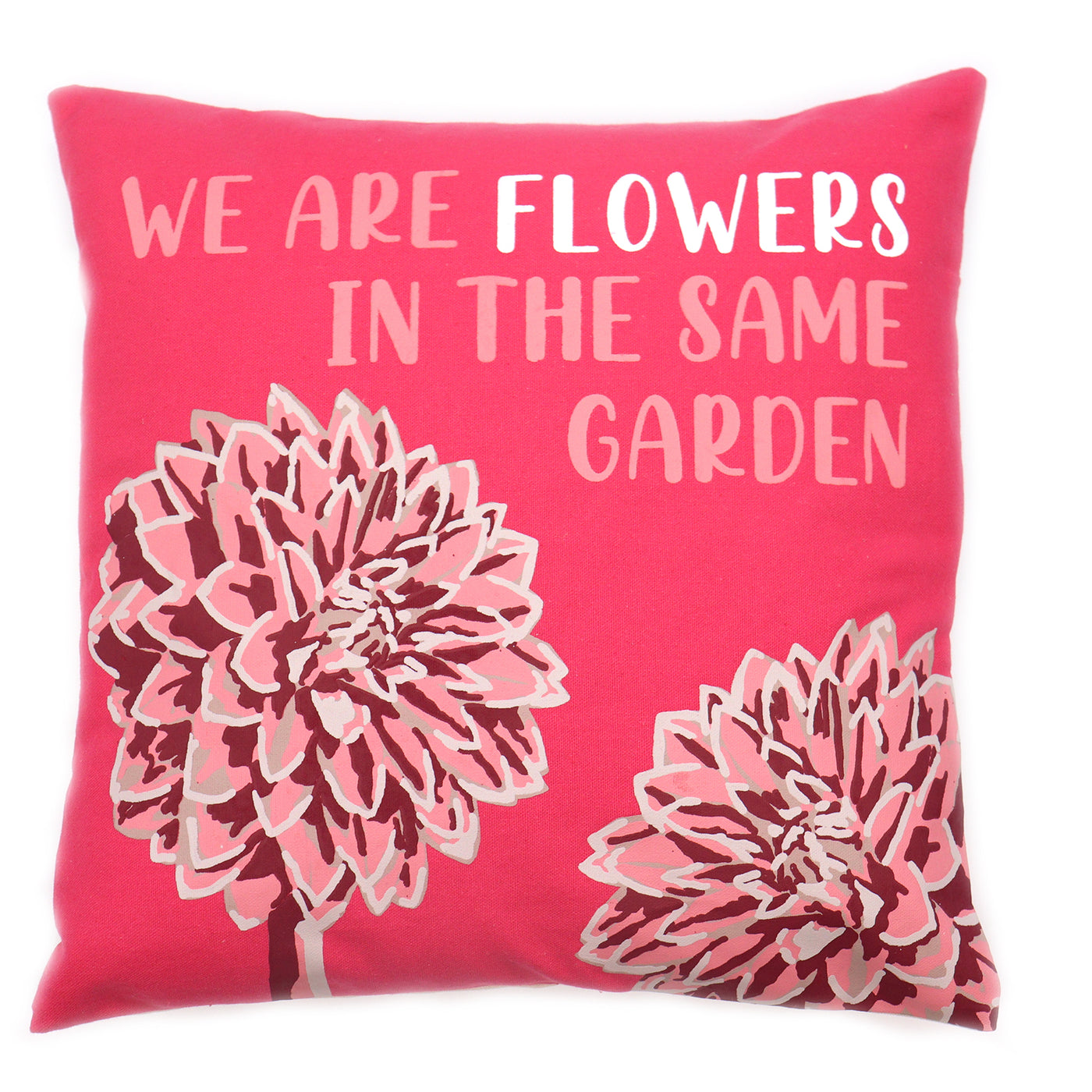 cushion, zen, phrase, flowers, we are flowers in the same garden